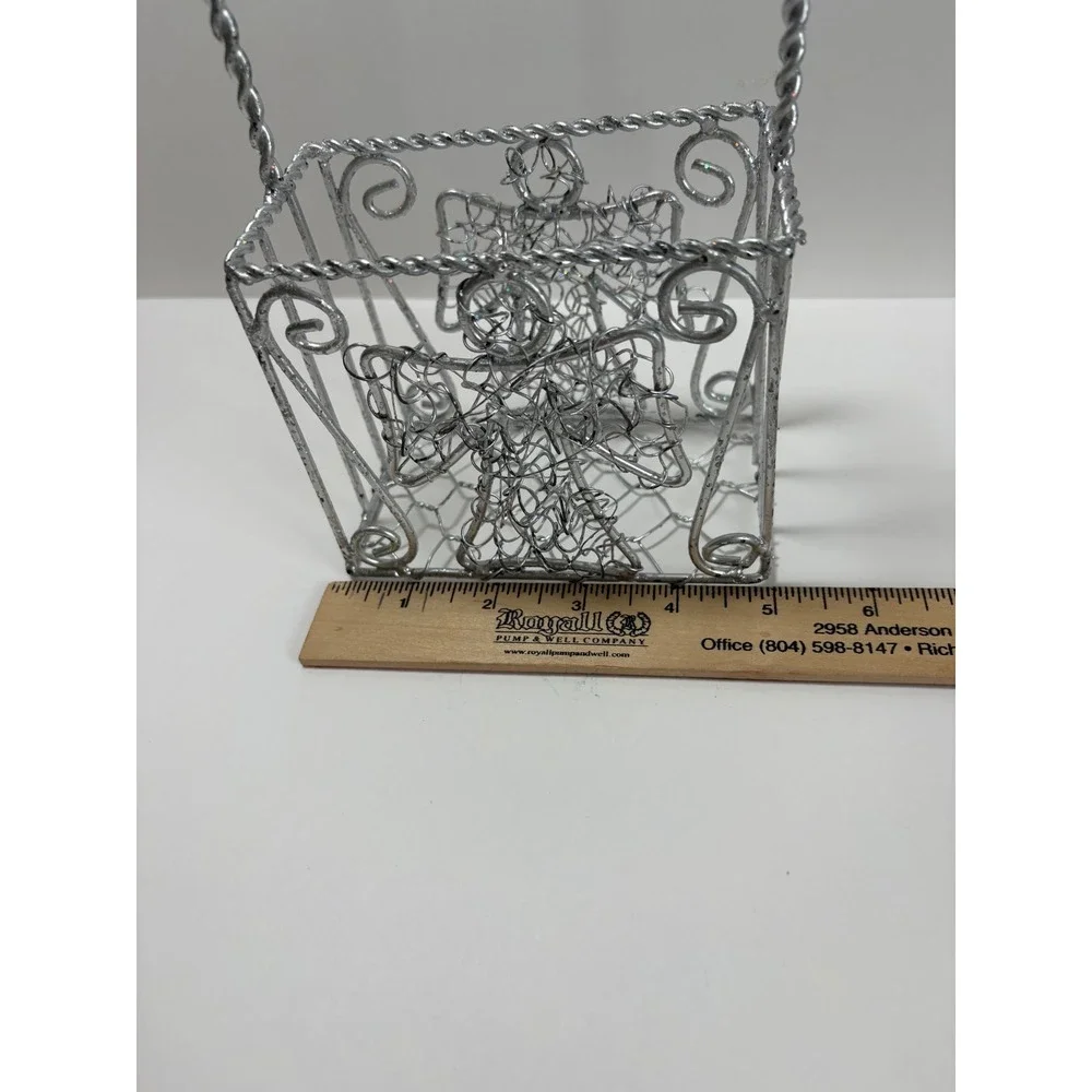 Silver Wire Angel Basket Twisted Metal Handle Christmas Decor Holiday